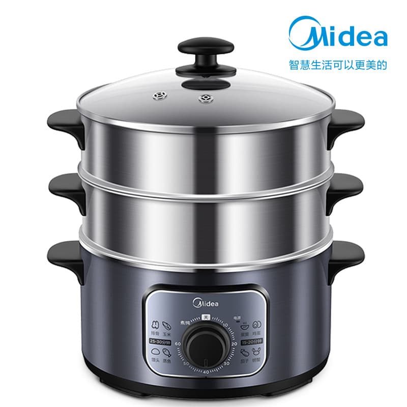 Electric Steamer MZ-ZG26Easy401 Stainless Steel Three-tier Large Capacity Electric Steamer Electric Steamer Midea Mechanical Type