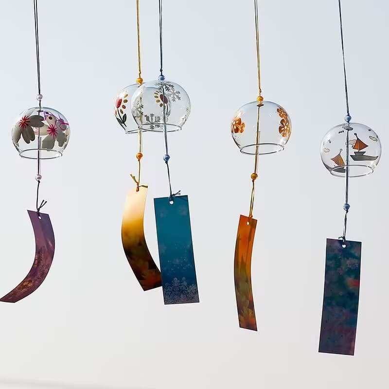 Painted Transparent Glass Wind Chime DIY Kindergarten Handmade Pendant, Wishing Japanese Hanging Ornament, Creative Gift Sakura