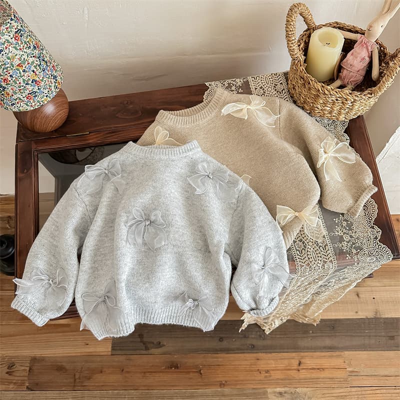Korean Style Girls' Sweater for Spring, Autumn & Winter - Trendy Kids' Bow-Knit Top for Girls