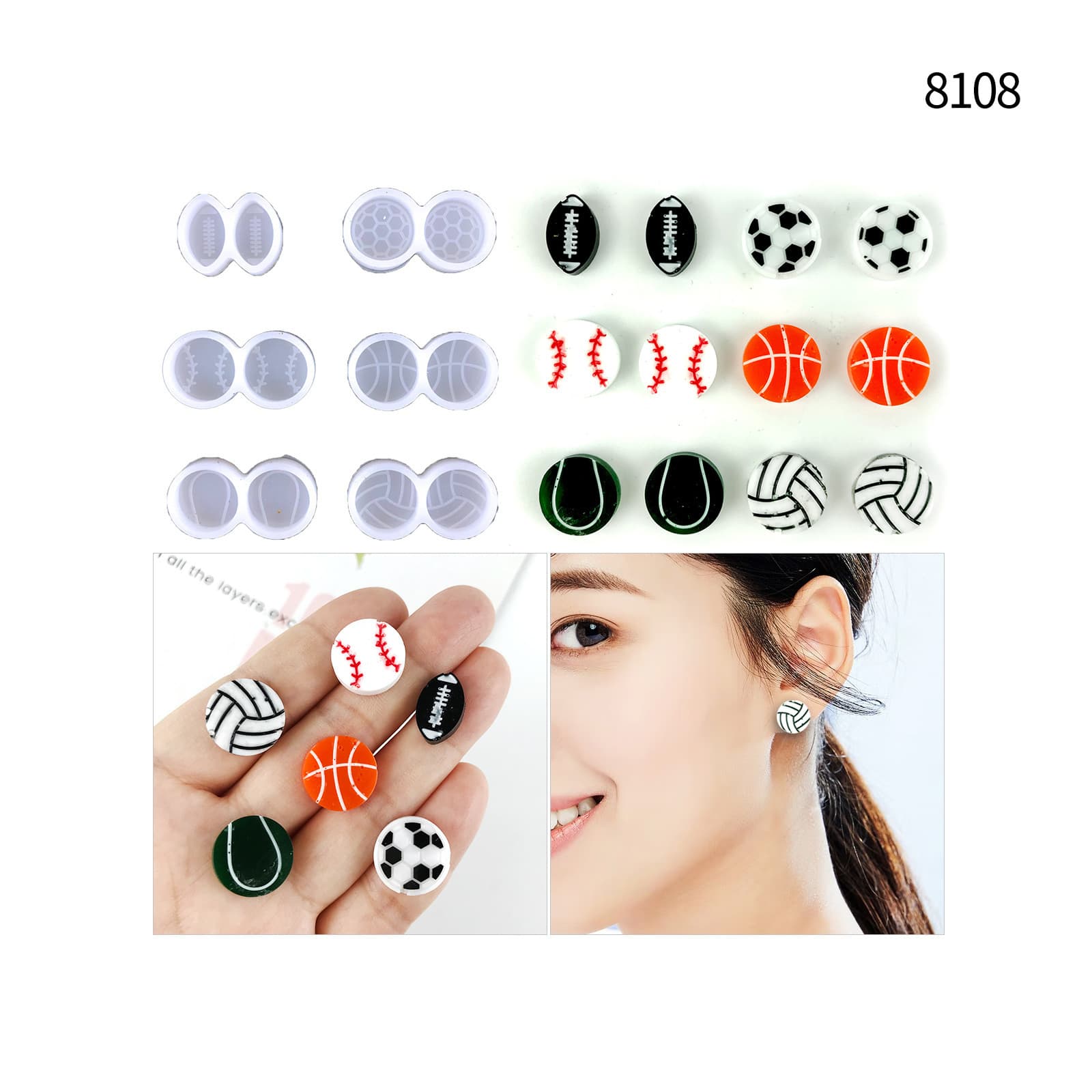 Football Earring Glue Mold DIY Round Ball Earrings Earrings Decorative Jewelry Baseball Earrings Silicone Mold