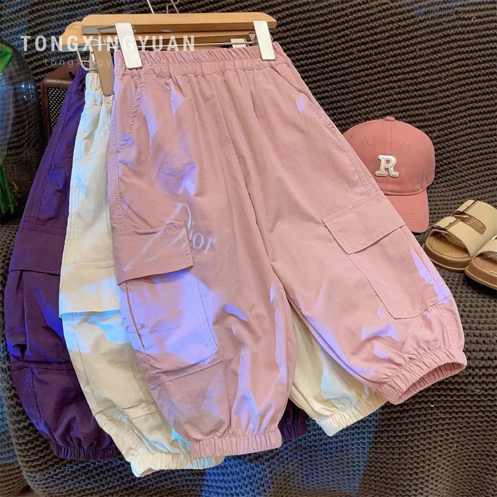 Tongxingyuan Children's Cargo Pants 2025 Summer New Kids Girls Korean Style Solid Color Long Pants Baby Casual Pants Trendy