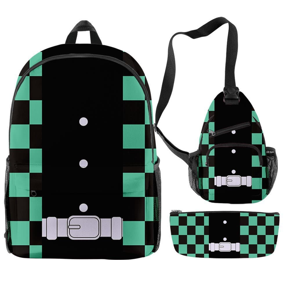 3D Cross-border Amazon Anime Winged Backpack Shoulder Bag Pencil Case 3-Piece Set Printed