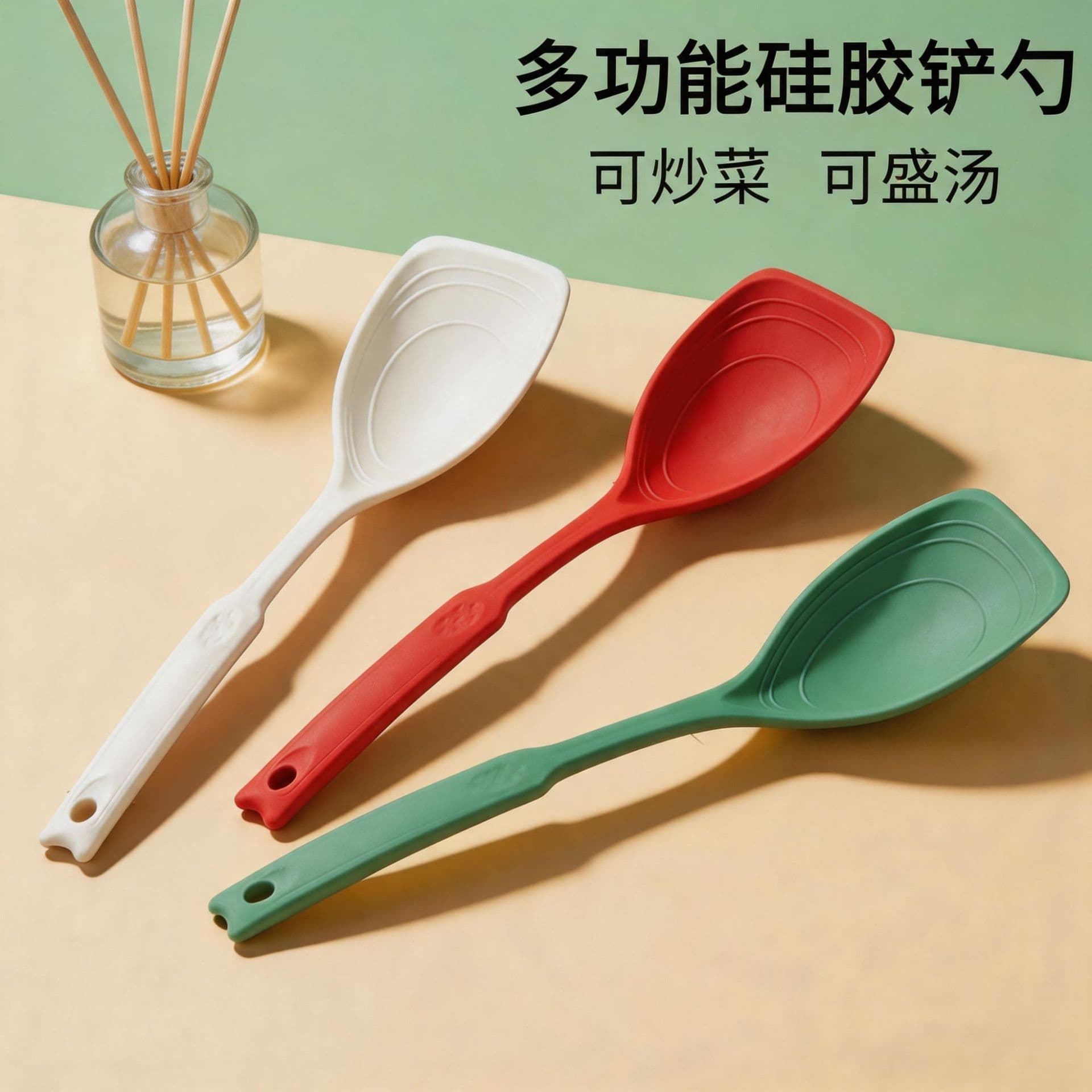 Multifunctional Silicone Spatula Spoon Household High Temperature Resistant Cooking Spatula Silicone Soup Spoon 2-in-1 Kitchen Cooking Tool