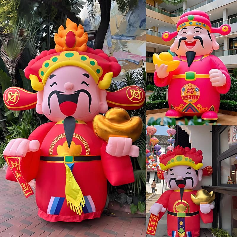 New inflatable God of Wealth inflatable model with gold ingots, a cartoon character for the New Year, symbolizing good fortune for business openings and shopping mall decorations.