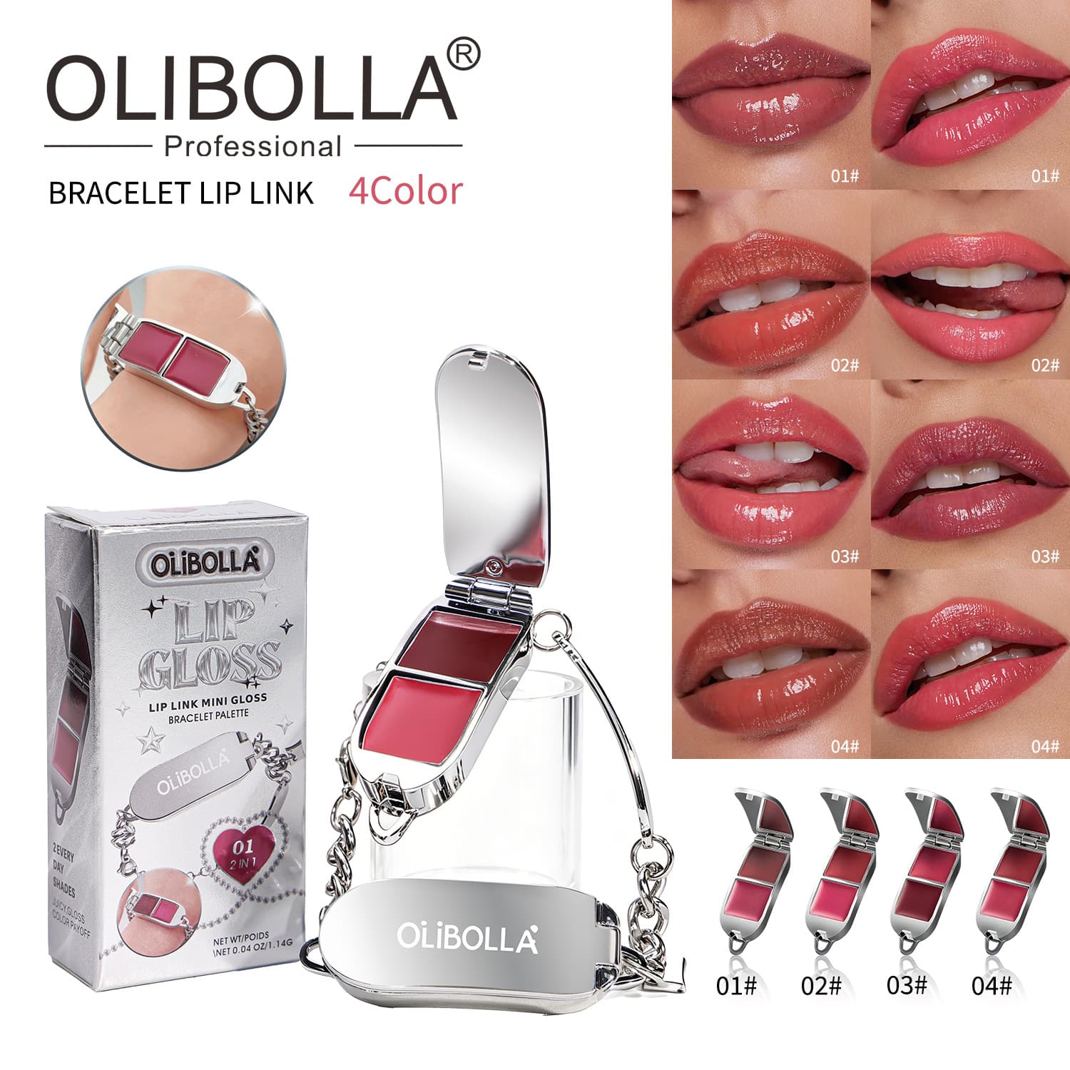 OLIBOLLA Creative Bracelet Lip Gloss Mini Portable 2-in-1 Lipstick Palette Moisturizing Mirror Finish Cross-Border Bestseller