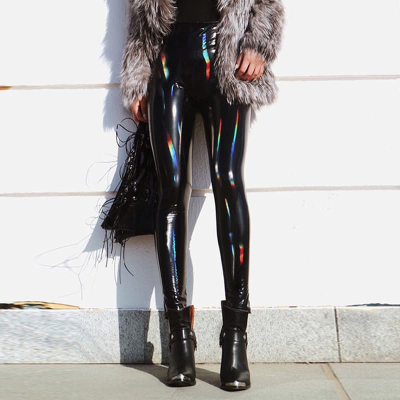 Cross Amazon Wish Coated Mirror High-Stretch Leggings PU Leather High-Waist Iridescent Plus Size Women's Pants