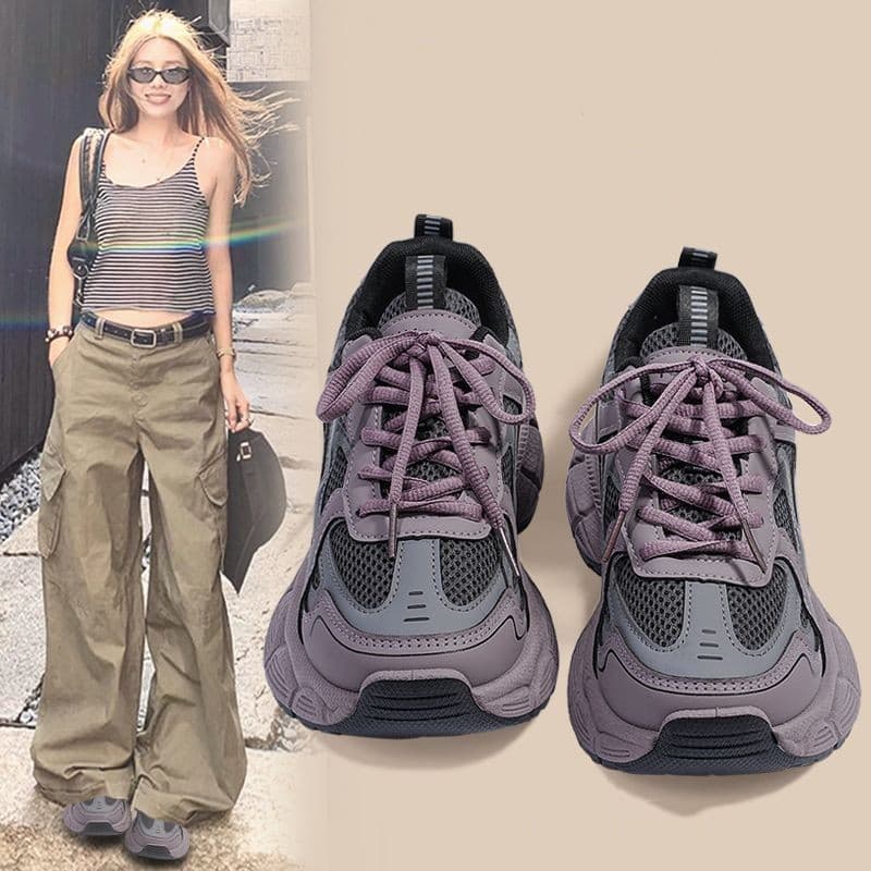 Wasteland Style Stain-Resistant Dad Sneakers for Women 2025 Autumn New Casual Versatile Student High-Street Fashion White Shoes