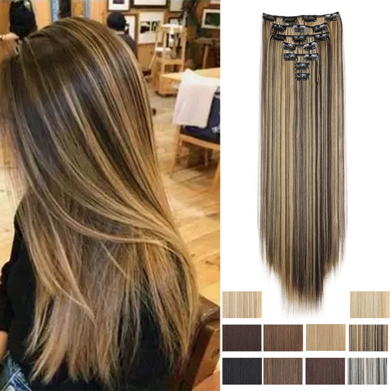 Cross-Border Seven-Piece Wig Hair Extensions Long Straight Hair European and American Hair Female Wigs 16 Card Clip Hair Curtains in Stock