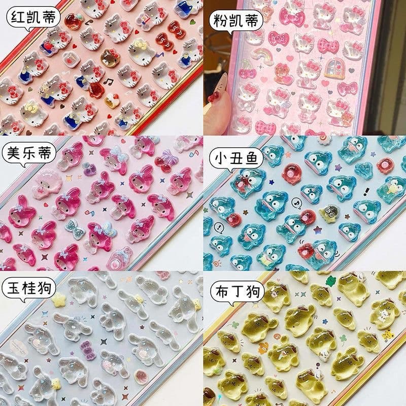 Cute Crystal Drop Glue Embossed Hello Kitty Decorative Stickers Sanrio Phone Internet Celebrity Same Style Holiday Gifts Shiny Stickers