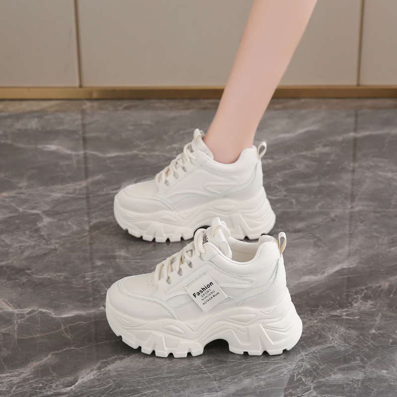 Dad Sneakers Women 2025 New Summer Mesh Breathable White Shoes Short Height Inner Elevation Women Thick Sole Sports Shoes