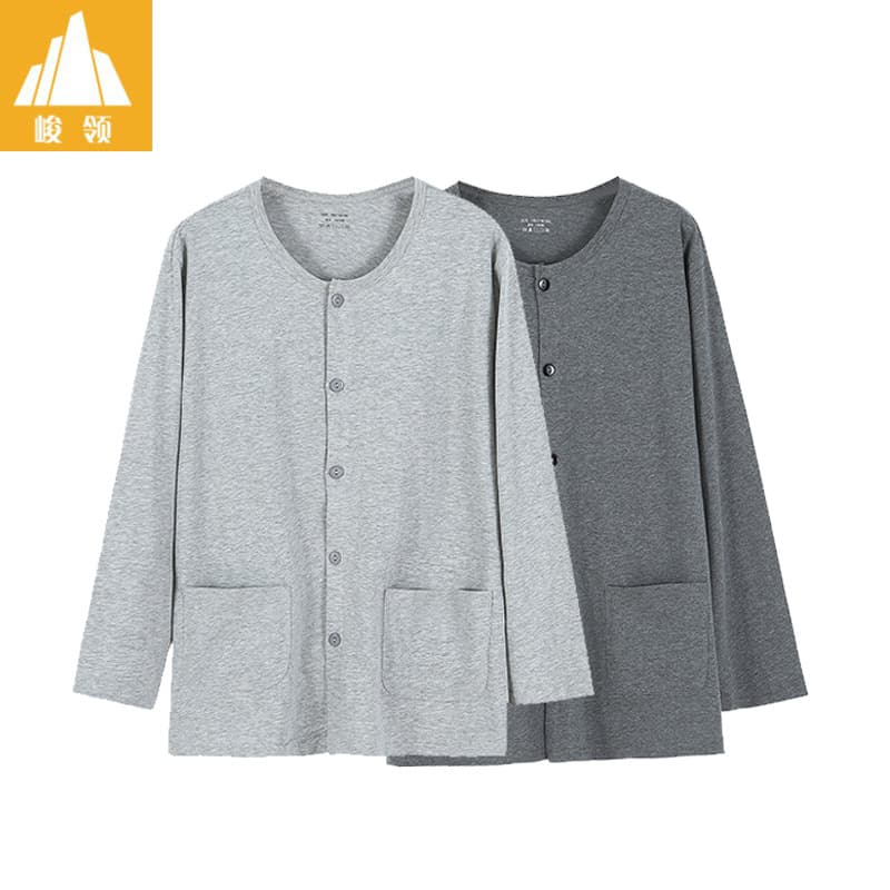 Pure cotton long-sleeved T-shirt for middle-aged and elderly people in spring and autumn, cardigan style, thin long-sleeved summer shirt for dads.
