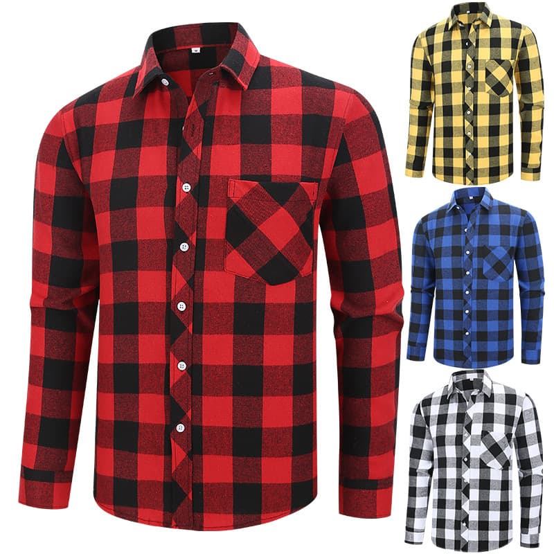 2026 Spring New Plaid Shirt Men Casual Plus Size Long Sleeve Shirt Men Flannel Pocket Shirt Men Jacket