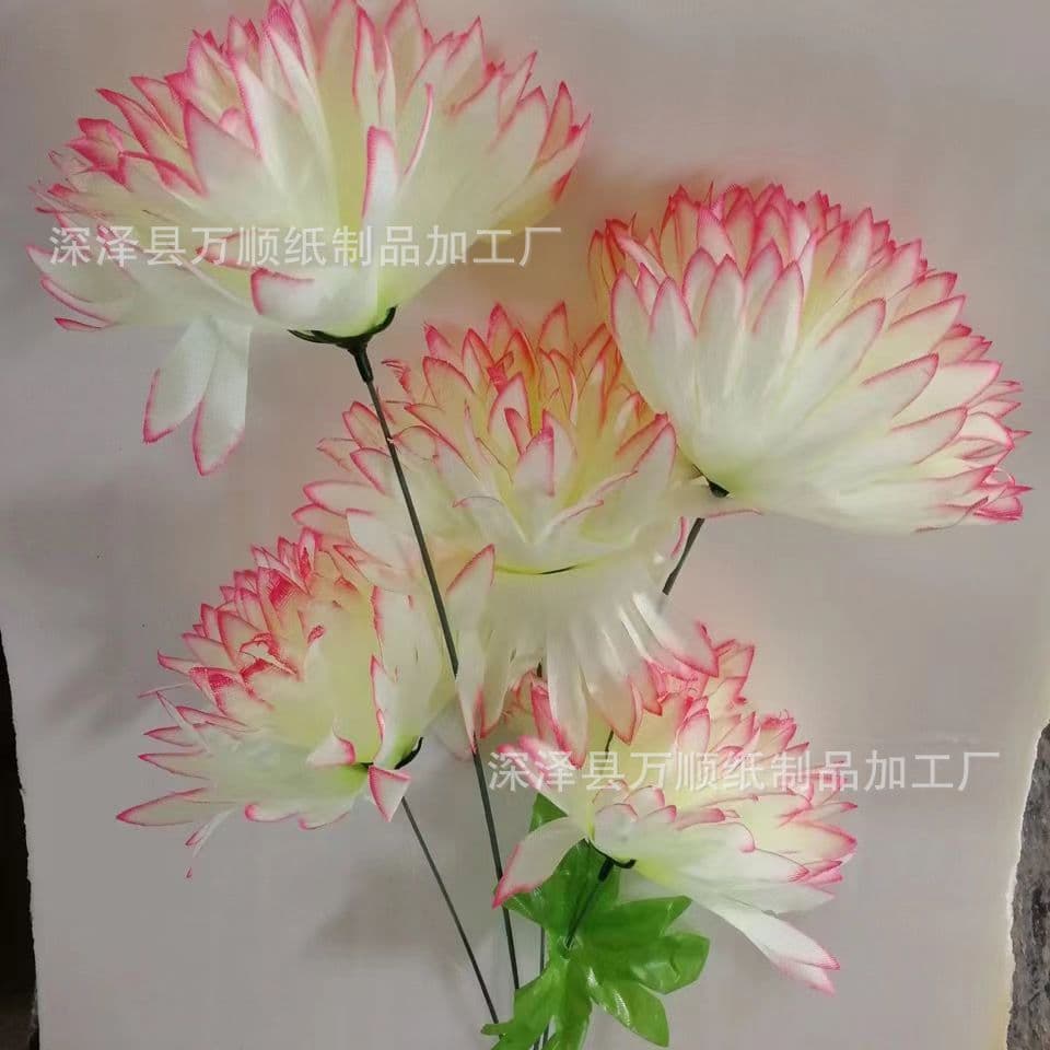 Wanshun Artificial Qingming Festival Memorial Flowers Handmade Silk Flowers Crystal Chrysanthemum 5-Head 3-Layer Dahlia Memorial Artificial Flowers