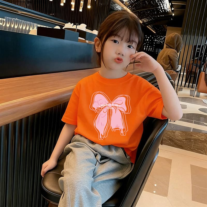 Girls' Pure Cotton Casual Short-Sleeved T-Shirt 2026 New Summer Style for Older Children, Stylish and Versatile Tops for Girls