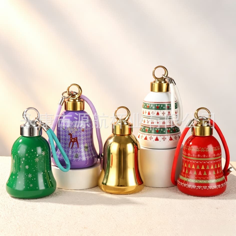 2026 New Christmas Bell Rope Handle Water Cup, Creative Portable Stainless Steel Water Bottle, Large Capacity Vacuum Cup with Straw
