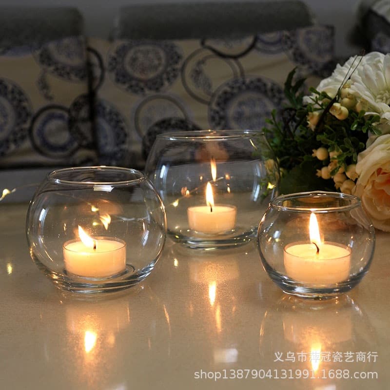 Crystal Transparent Round Ball Rotating Glass Candle Holder Ornament Aromatherapy Candle Cup Empty Cup Small Egg Holder