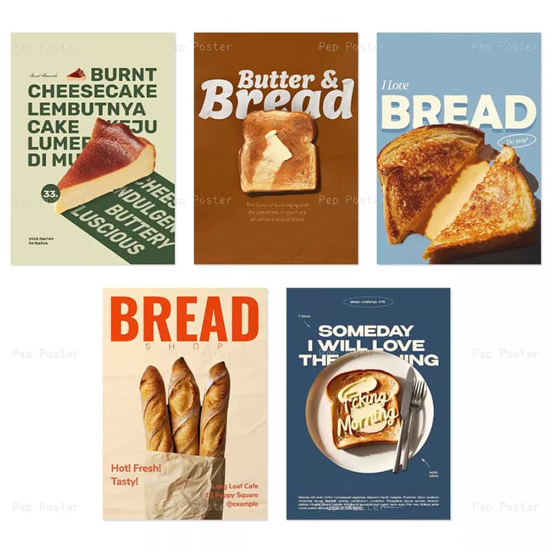 Ins style bread cake decoration painting bakery shop check-in poster restaurant kitchen retro cream style wall sticker painting core