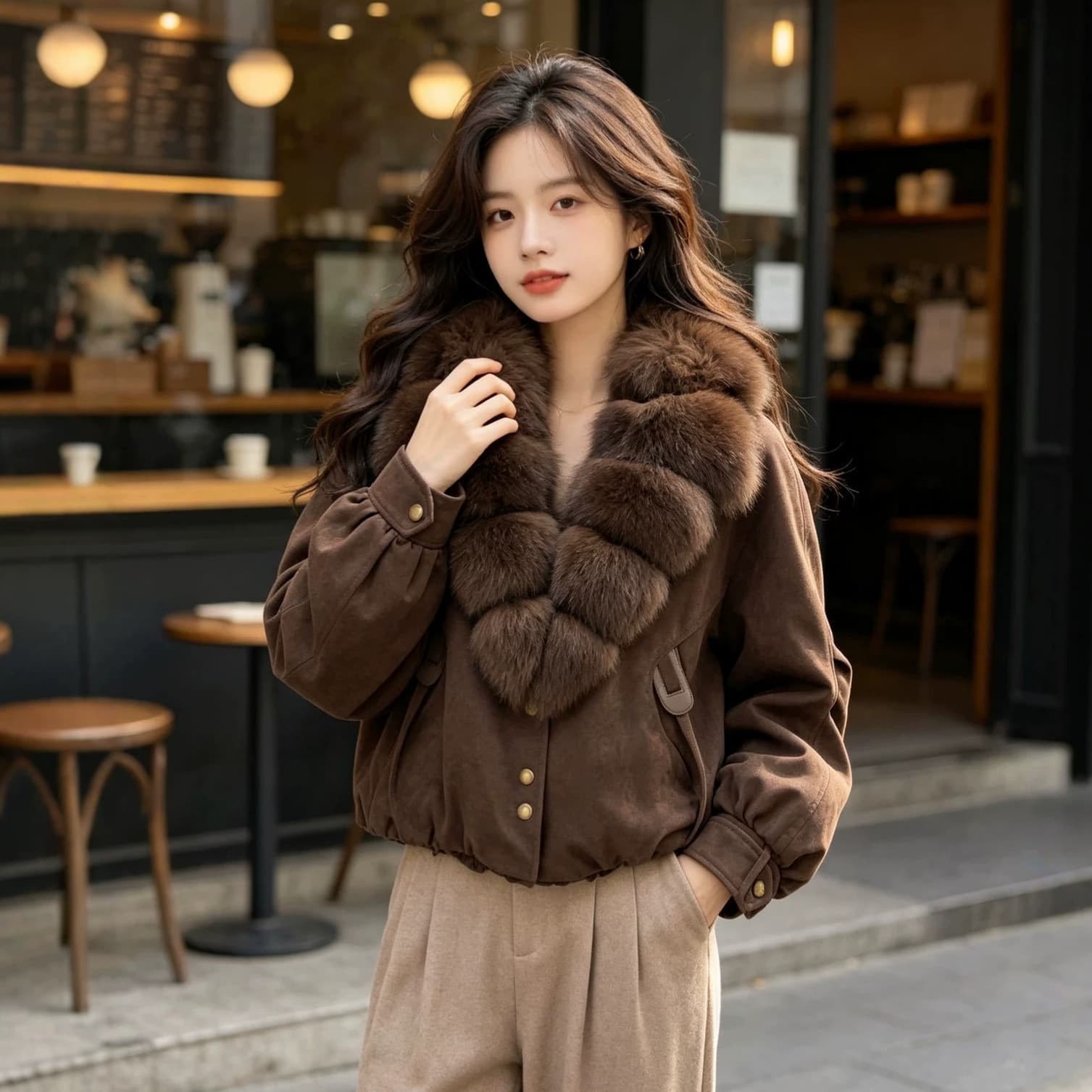 New Autumn and Winter Suede Real Fox Fur Collar Fur Jacket Women's Loose Thick Goose Down Down Jacket Party Jacket