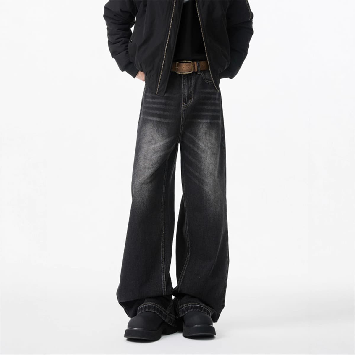 American Cleanfit Wide-Leg Jeans Men, Spring/Autumn Straight-Leg Loose Long Pants Cool Handsome Premium Feel Men's Pants Trendy