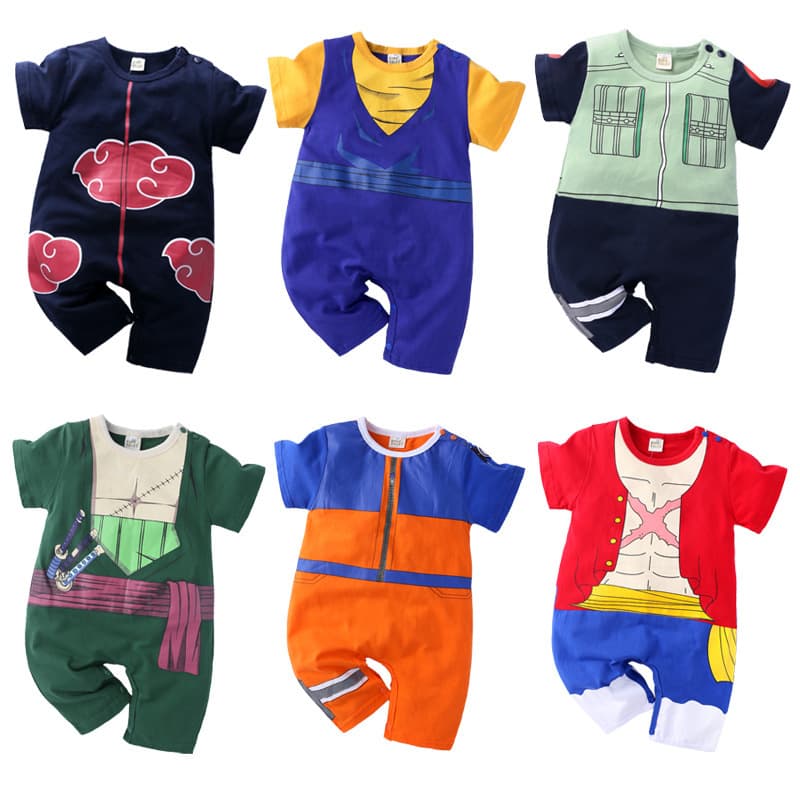 Summer Cartoon Anime Baby Boy Short Sleeve Romper, Infant Japanese Style Onesie, Cosplay Crawling Suit