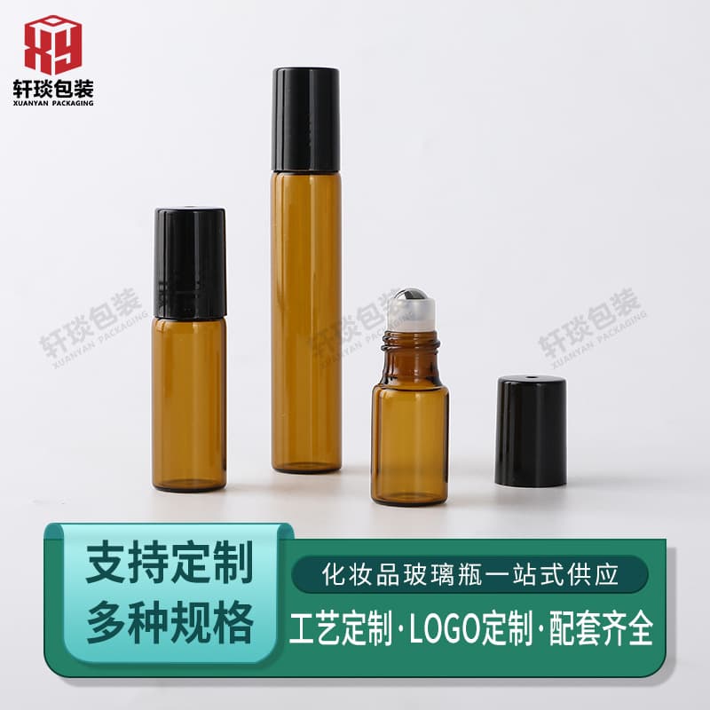 Brown Roller Ball Bottle for Essence, Steel Ball Dropper Bottle, Brown Essential Oil Refill Bottle, Transparent Original Liquid Glass Roller Ball Bottle