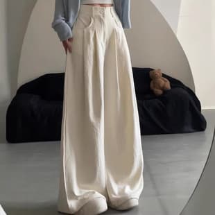 White Wide-Leg Pants for Women Spring/Summer 2026 New High-Waist Flowy Straight-Leg Korean Casual Yamamoto Style Suit Pants