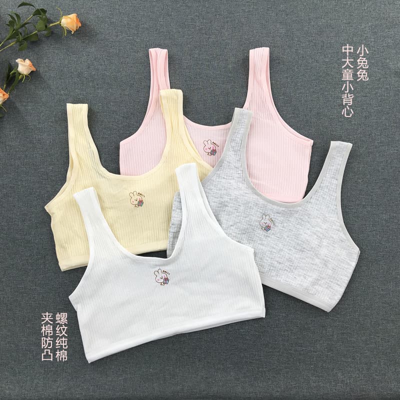 8-12-14 Years Old Big Kids Girls Quilted Anti-Protrusion Student Underwear, Developing Period Girls Bra, Children's Half Top