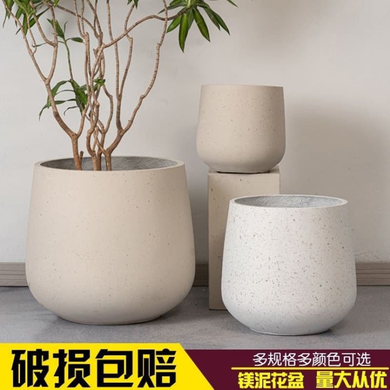Upgraded Magnesium Mud Flower Pot Cement Flower Pot Breathable Simple Round Plant Pot Nordic Internet Celebrity Fashion