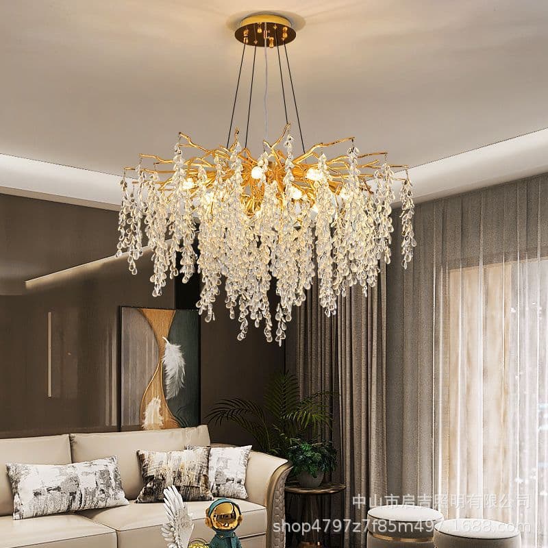 French light luxury living room crystal chandelier villa bedroom lamp aluminum creative dining branch hall lamp grape chandelier