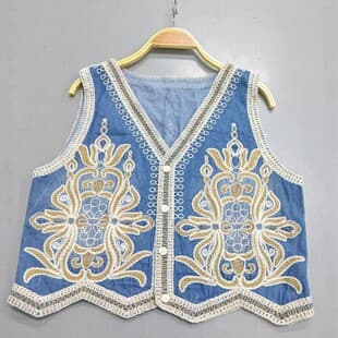 Chinese Embroidery Denim Vest for Women, Summer Thin Style, Sleeveless Outer Layer, Layering Vest Top