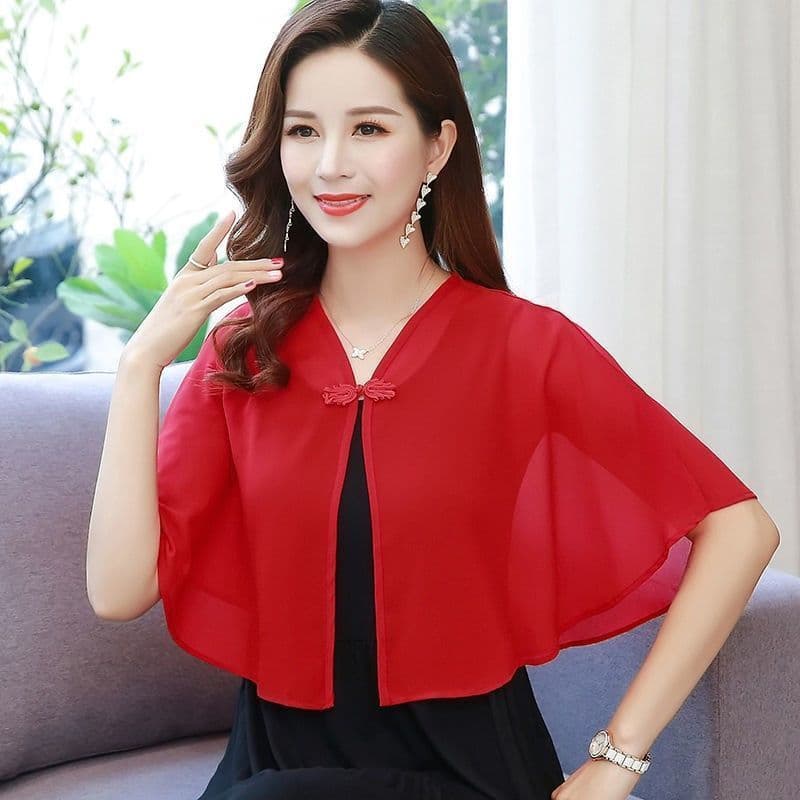 Chiffon Small Cape Women's Summer Dress Outer Layer Versatile Short Loose Cardigan Thin Chiffon Sun Protection Open Front Jacket