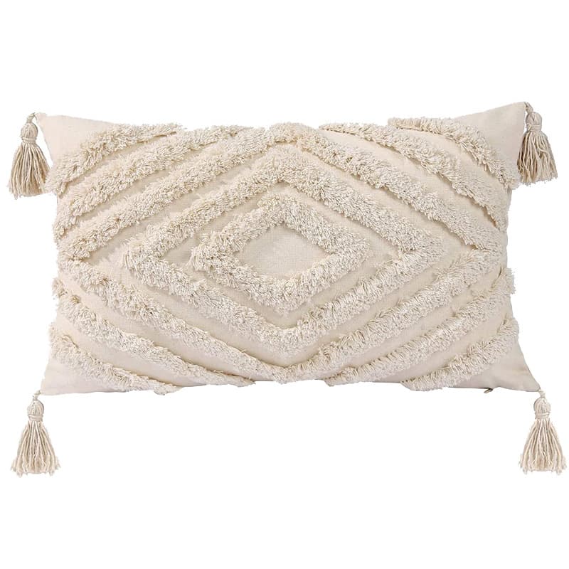 Haona Home Textiles Moroccan Tufted Throw Pillow with Tassels Boho Home Decoration Cushion Cover, Insert Not Included, Customizable Pattern