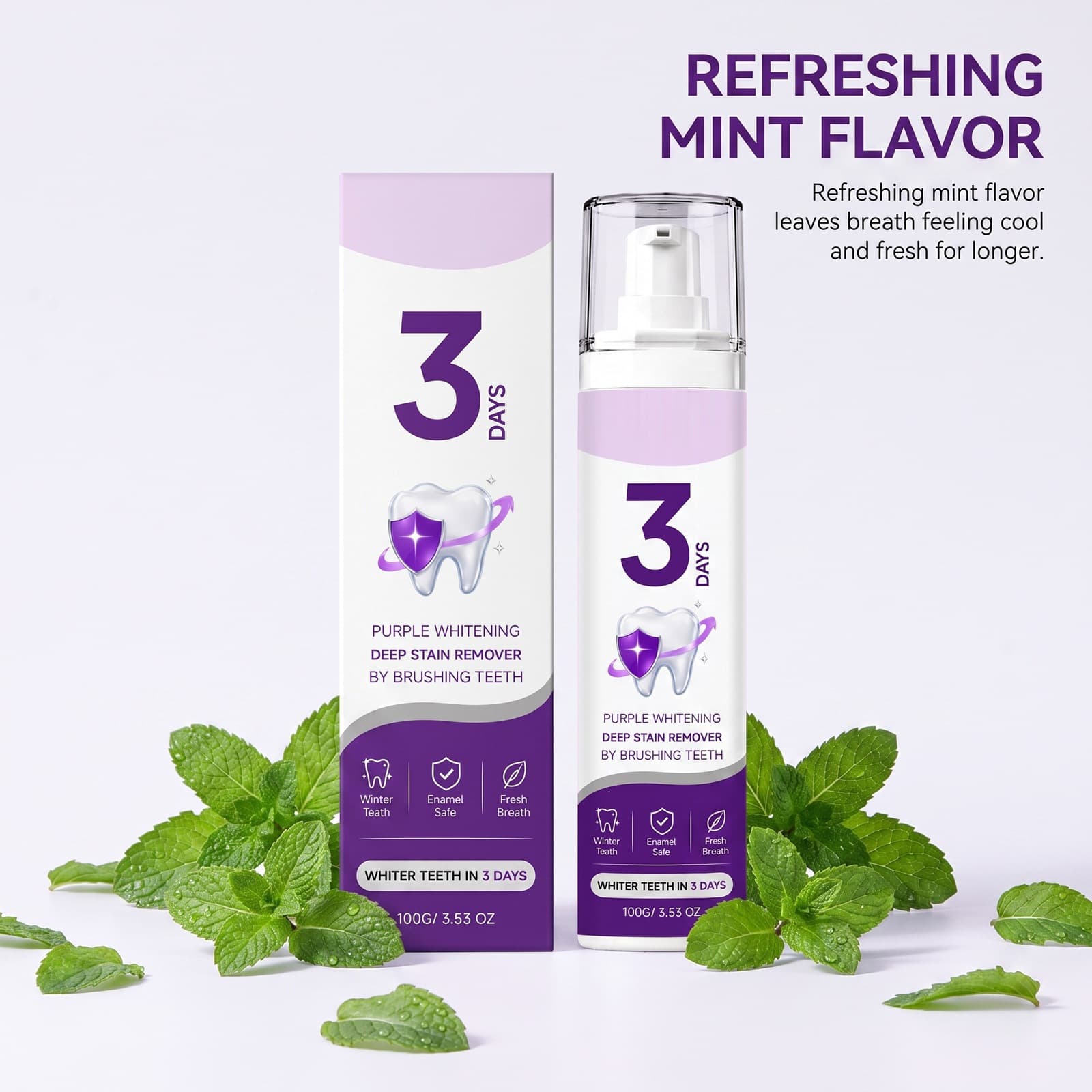 Cross-border purple toothpaste cleans stains on tooth surface with dense foam and fresh breath for daily use