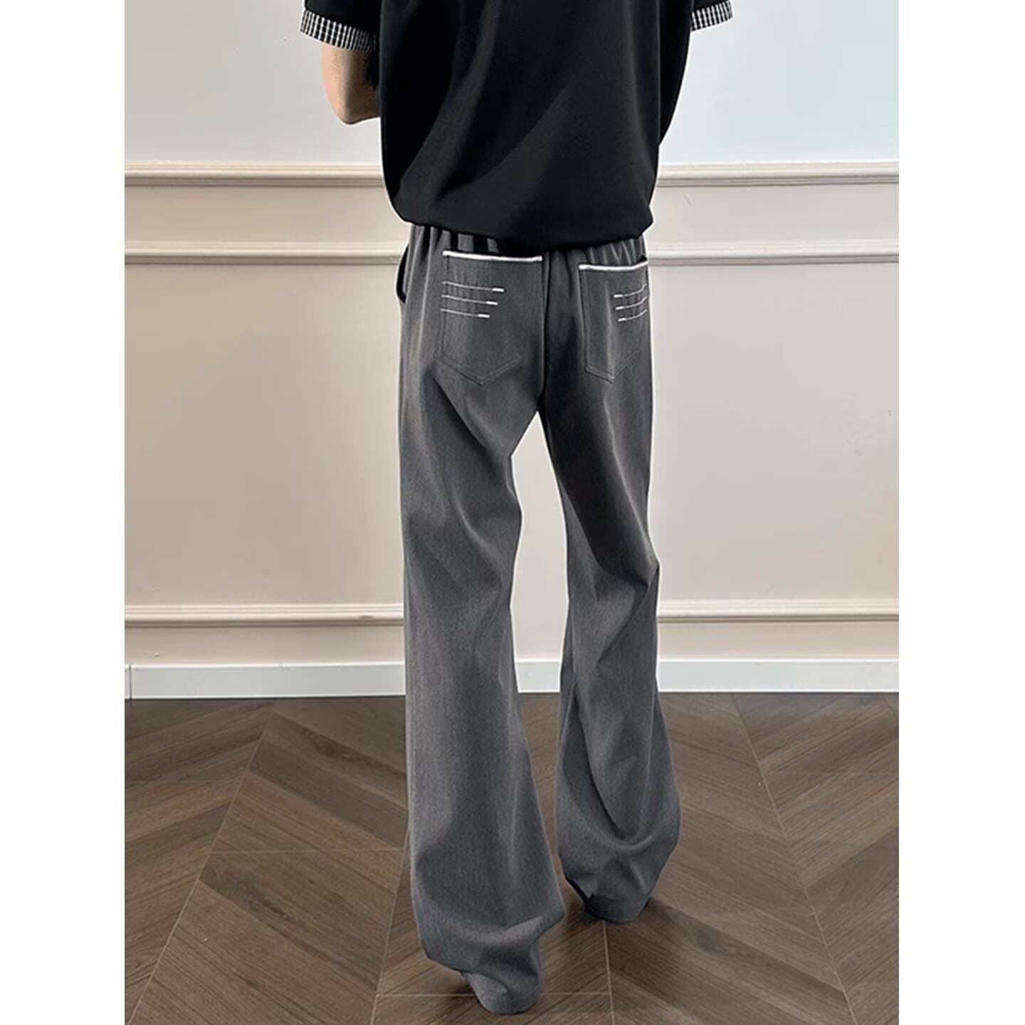 Four-thread embroidery slightly turned trousers men's summer new slim fit scimitar trousers American drape casual trousers