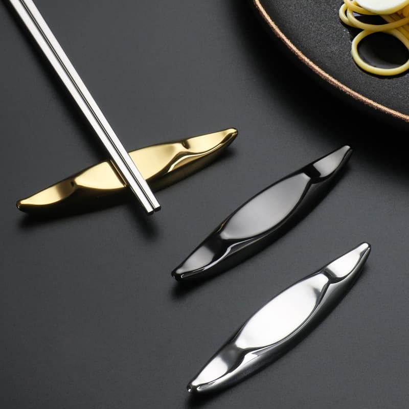 304 Stainless Steel Creative Chopstick Rest, Golden Public Utensil Holder, Triple-Use Rest for Spoons and Forks Wholesale