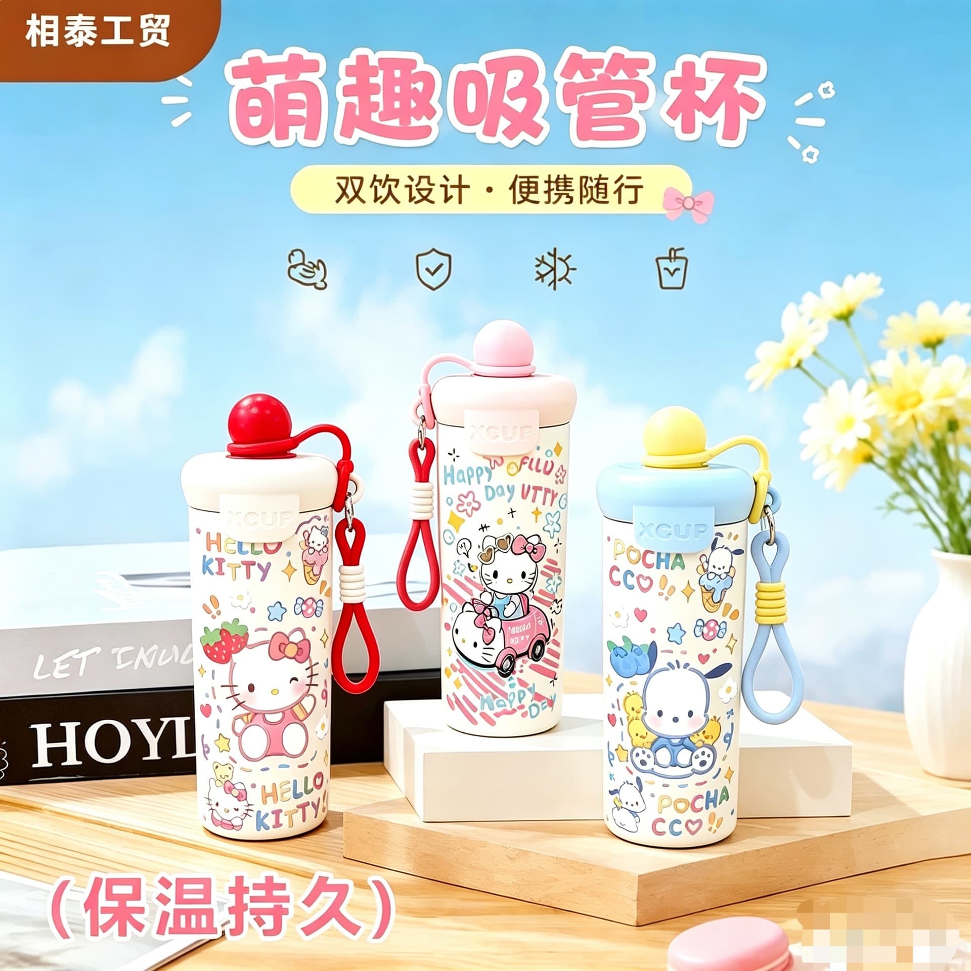 Cartoon Floating Ball Cup Large Capacity 316 Stainless Steel Insulated Cup High Aesthetic Girl Cute Straw Cup Portable Water Bottle