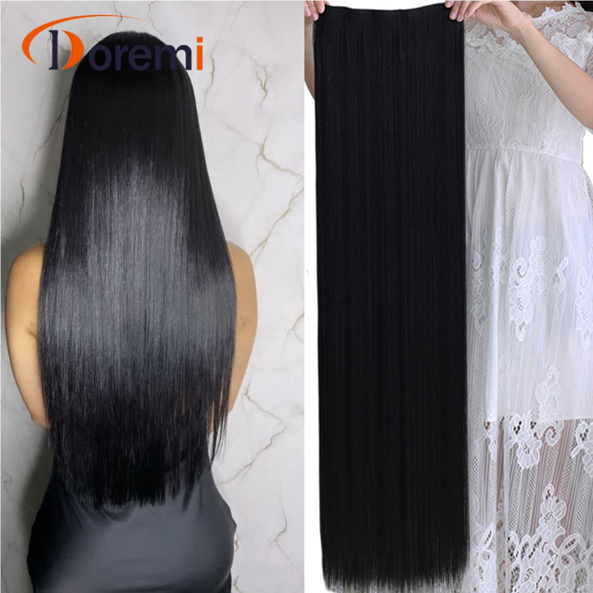 Cross-Border Wig for Women 5-Card Clip-On Hair Extensions, Natural Pad Hair Extensions, Synthetic Fiber Hair Extensions, Long Straight Hair Wigs