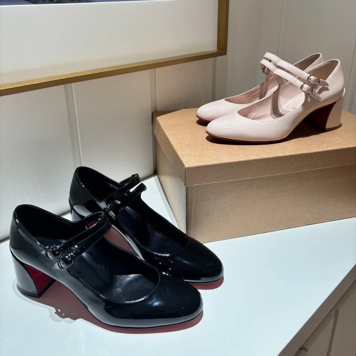 Cl Same Style High Heels Red Sole Shoes Mary Jane Shoes 2025 Spring & Fall New Patent Leather Round Toe Shallow Mouth Flats Women's Thick