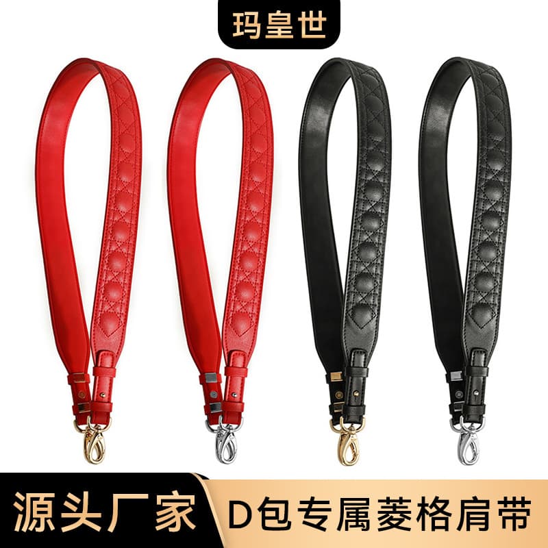 MHS-A-41 Black Embroidered Leather Shoulder Strap Rhombus Pattern Festive Red Bag Belt Replacement for MHS Bags Casual Travel
