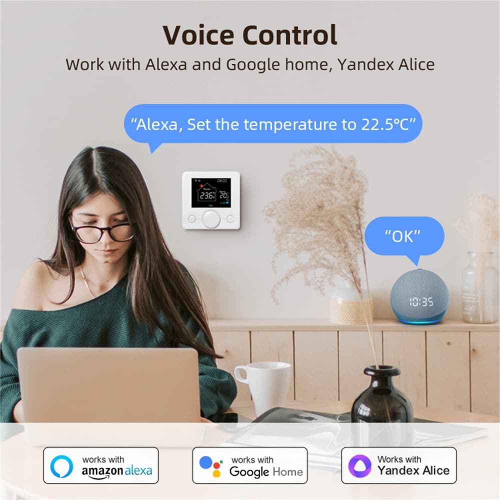 Tuya WiFi Wireless Thermostat RF433 Water Heating Gas Boiler Thermostat with Bracket Supports Mobile Remote Control