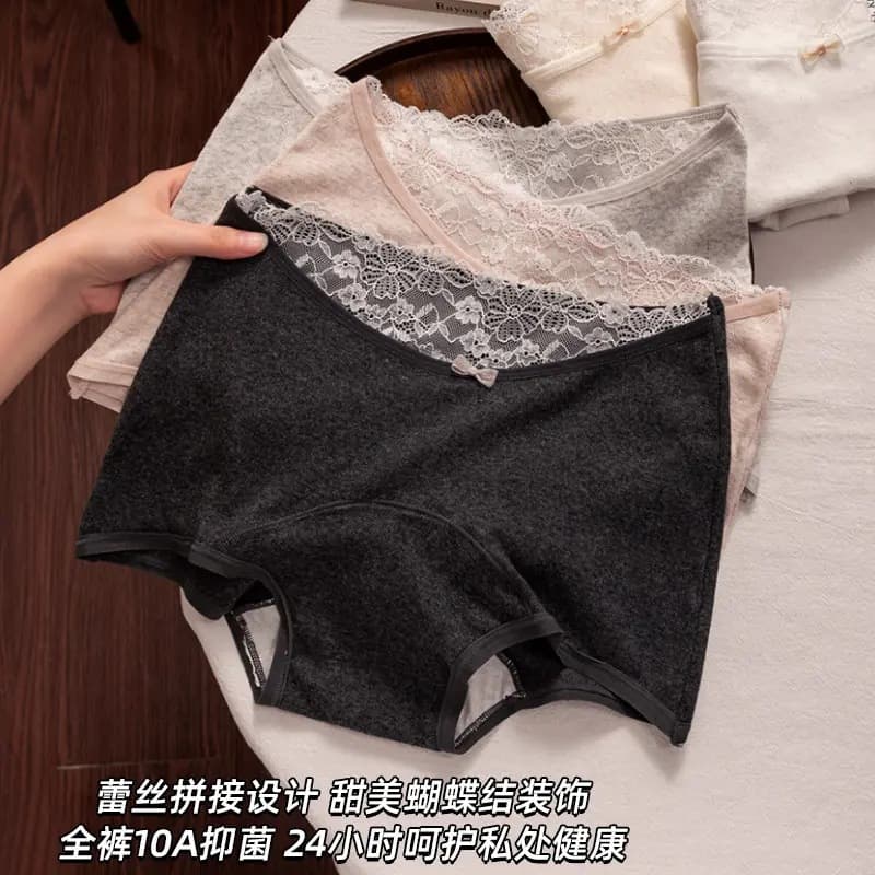 Breathable lace women's underwear, boxer briefs, simple style, thin cotton, pure cotton lace bow, extra long and wide crotch.