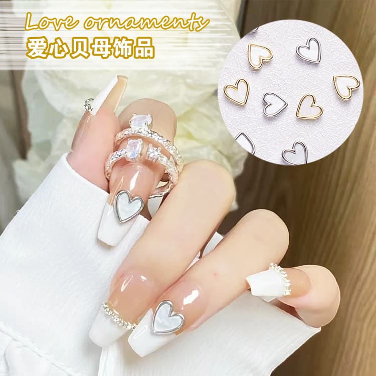 Fritillaria, the most popular internet celebrity nail art jewelry, oil-drip metal edged heart-shaped alloy diamond nail accessories