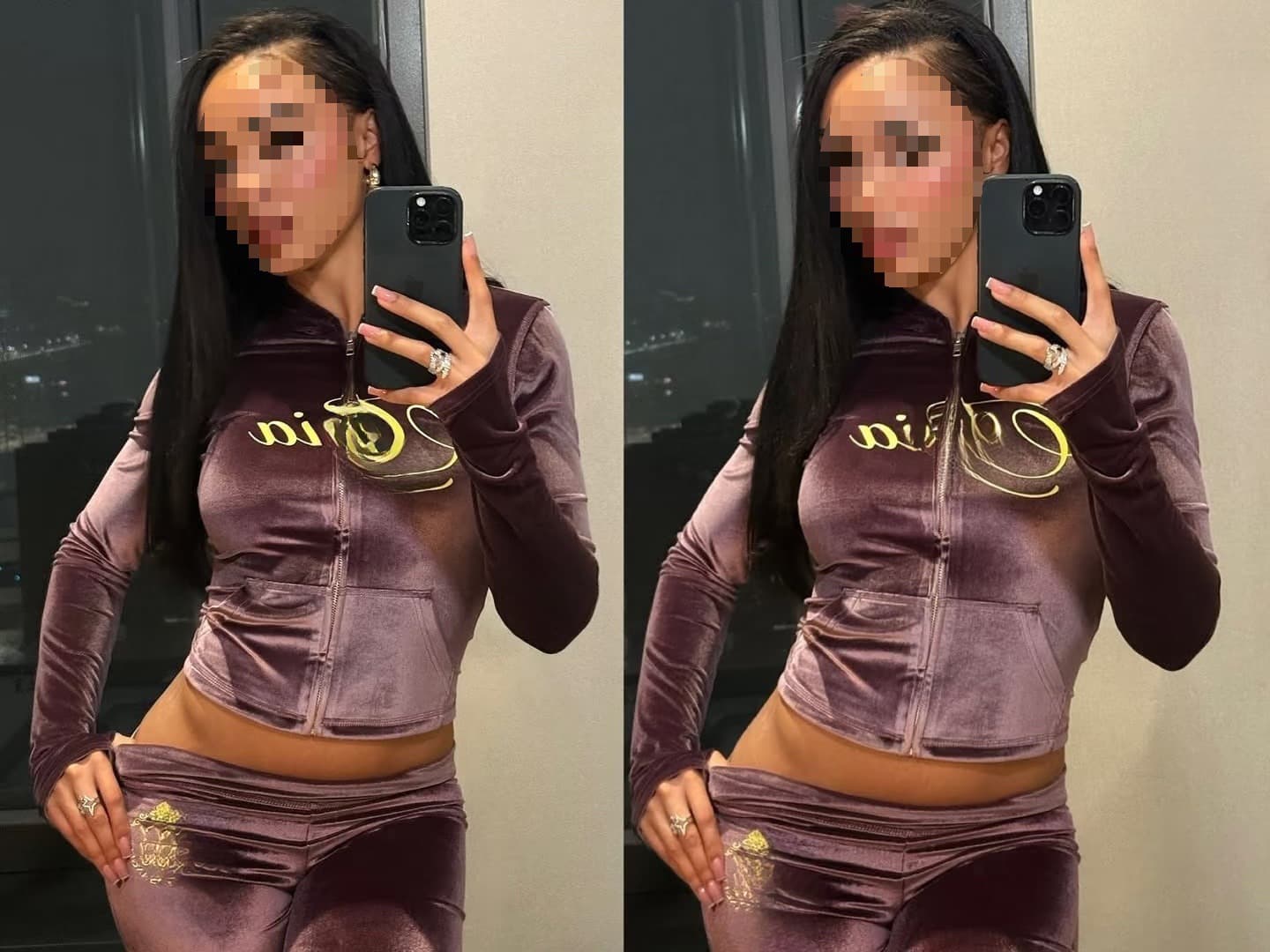 IAMG Purple Angel Wings Rhinestone Velvet Y2K Sexy Sporty Zip-Up Hooded Jacket and Pants Set