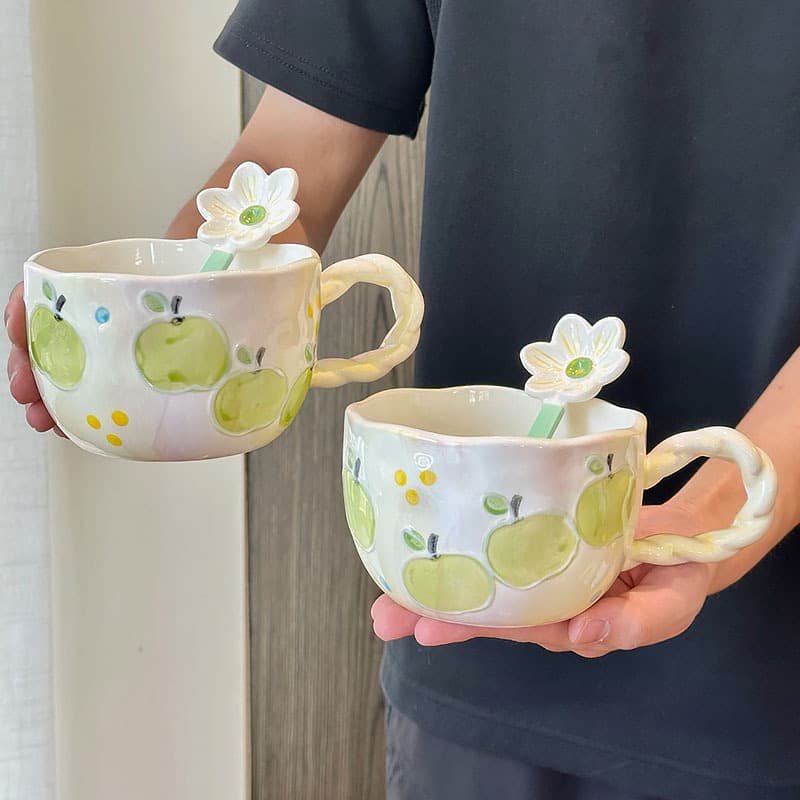 Apple Breakfast Ceramic Mug Large Capacity 500ml Coffee Cup High Appearance Festival Gift Water Cup for Women