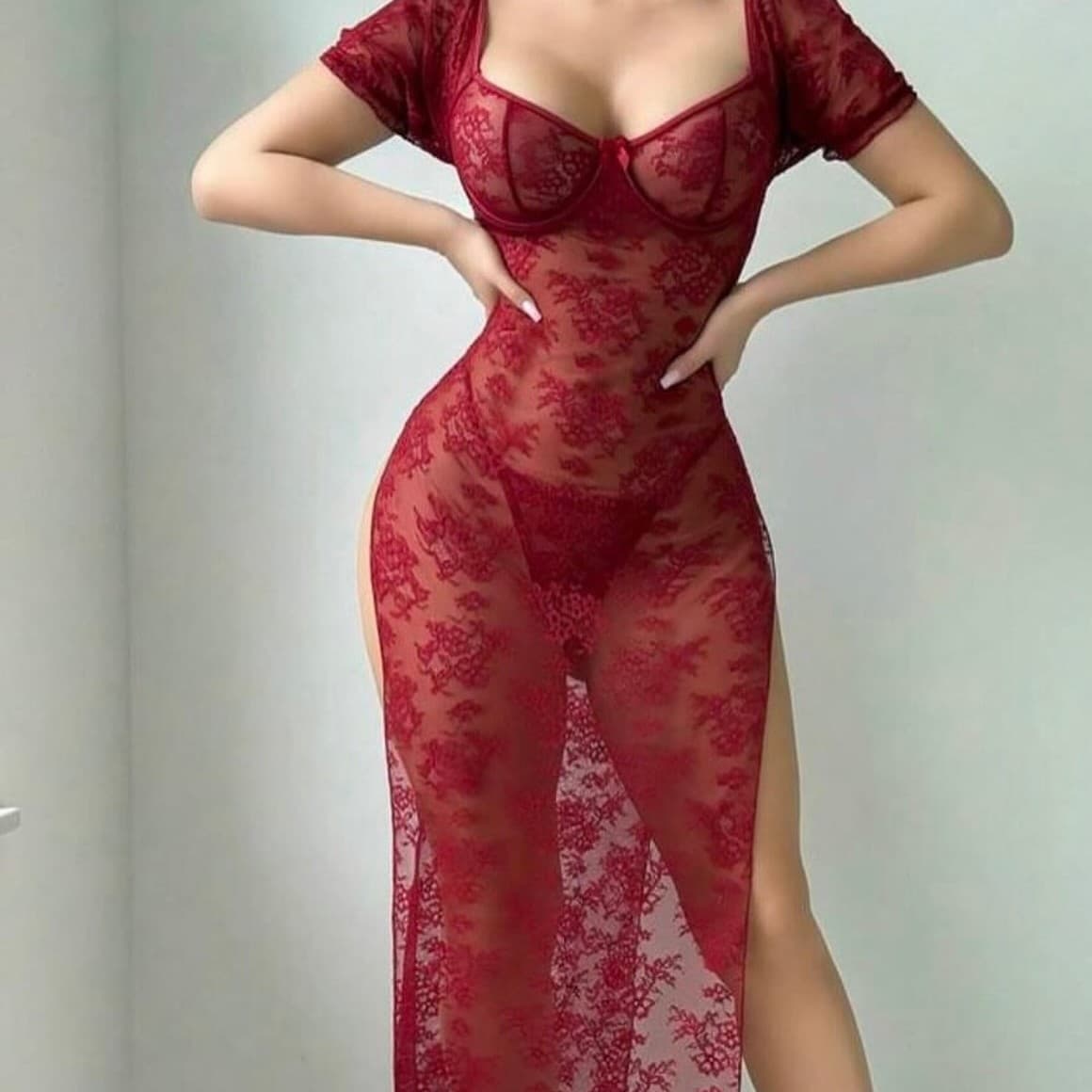 Cross-Border Amazon Summer Lace Full Sheer Split Wrap Skirt Mesh Lingerie Sexy Women Nightwear New Style