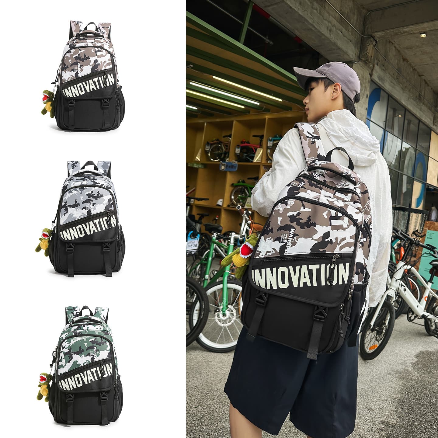 Trendy Casual Student Backpack Large Capacity Color Block Versatile Middle and High School Backpack Korean Style Letter Sports Backpack for Men