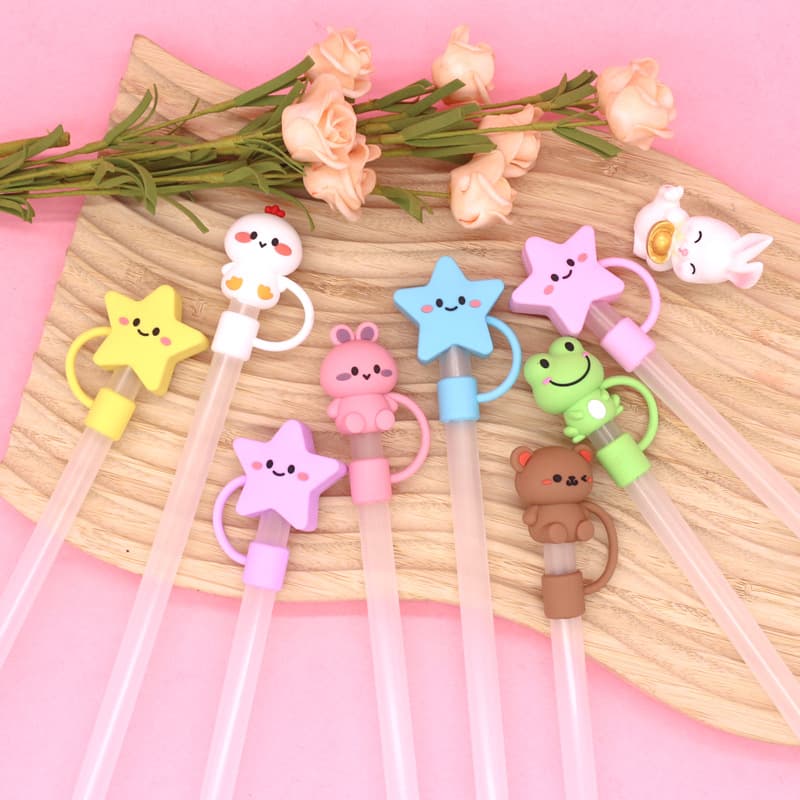 New Large Diameter 10mm Silicone Soft Plastic Straw Cap Cartoon Doll PVC Dustproof Plug Straw Protective Sleeve