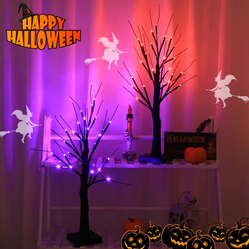 LED Orange Purple Halloween Desktop Tree Light Home Decor Garden Landscape Light Cross-border Tree Light In Stock Direct Supply