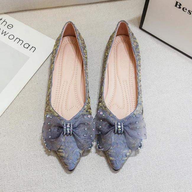 2025 Spring New Style Lace Bow Beanie Shoes Pointed Toe Flat Shoes Women's Versatile Fairy Evening Breeze Gentle Shoes