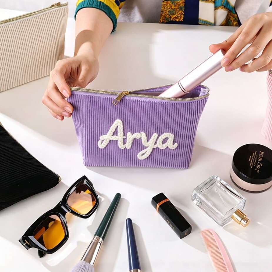 Etsy Personalized Chunky Yarn Corduroy Cosmetic Bag, Portable Large Capacity Premium Storage Pouch, Cute